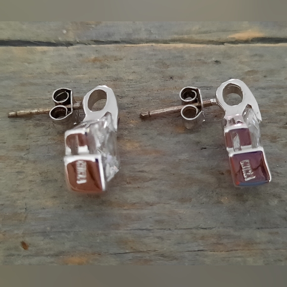 Cubic Zirconia Sterling Silver Solitaire Stud Earrings - Picture 8 of 12